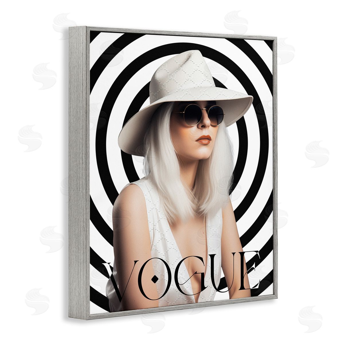 Ziwei Li Mod Girl Portrait Gray Framed Giclee Wall Art Print