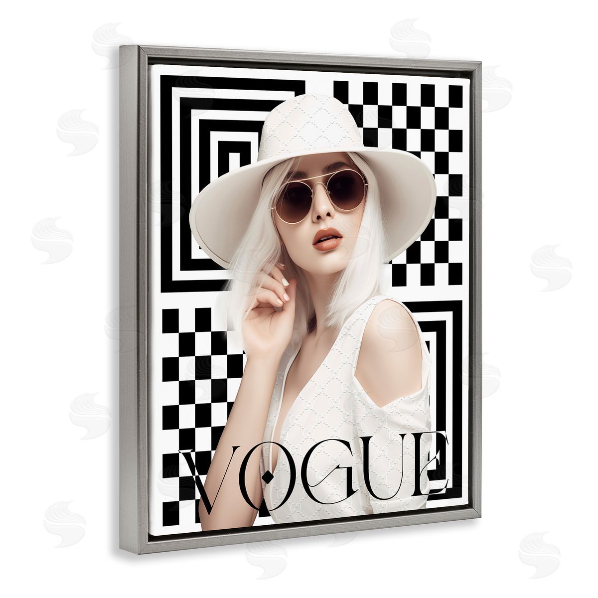 Ziwei Li Mod Elegance Woman Gray Floating Frame Canvas Wall Art Print