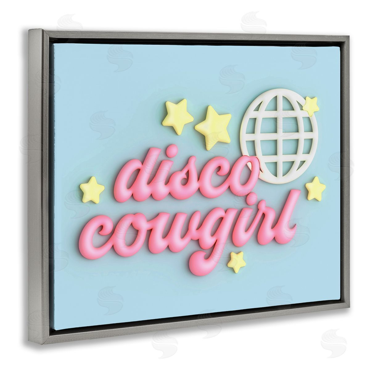 Ziwei Li Retro Disco Cowgirl Gray Floating Frame Canvas Wall Art Print