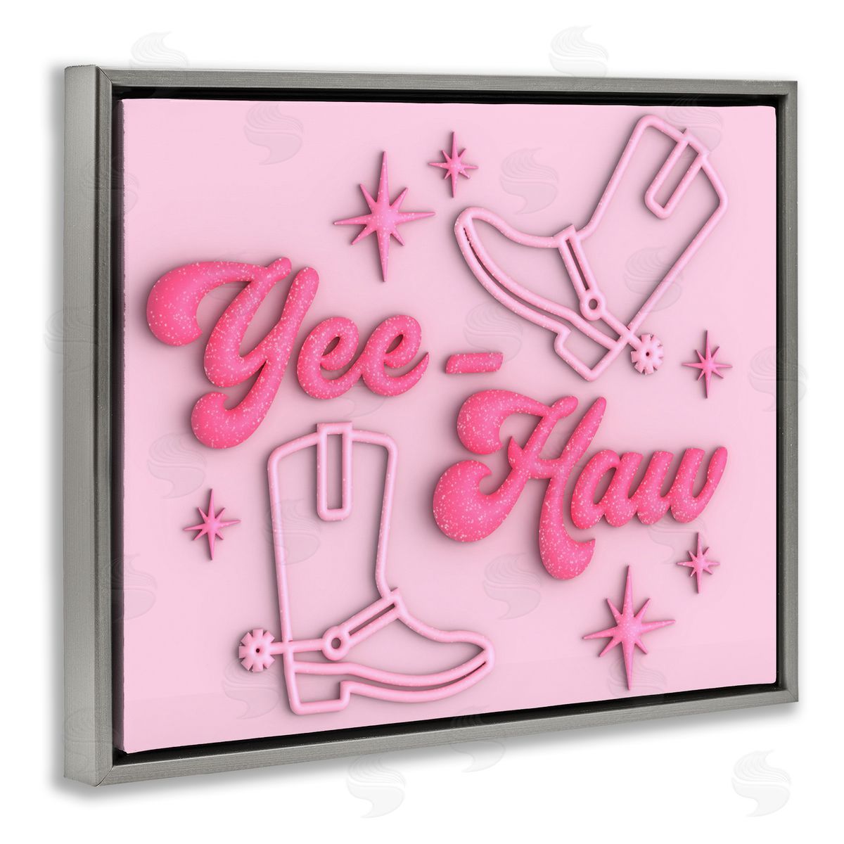 Ziwei Li Retro Yee Haw Gray Floating Frame Canvas Wall Art Print