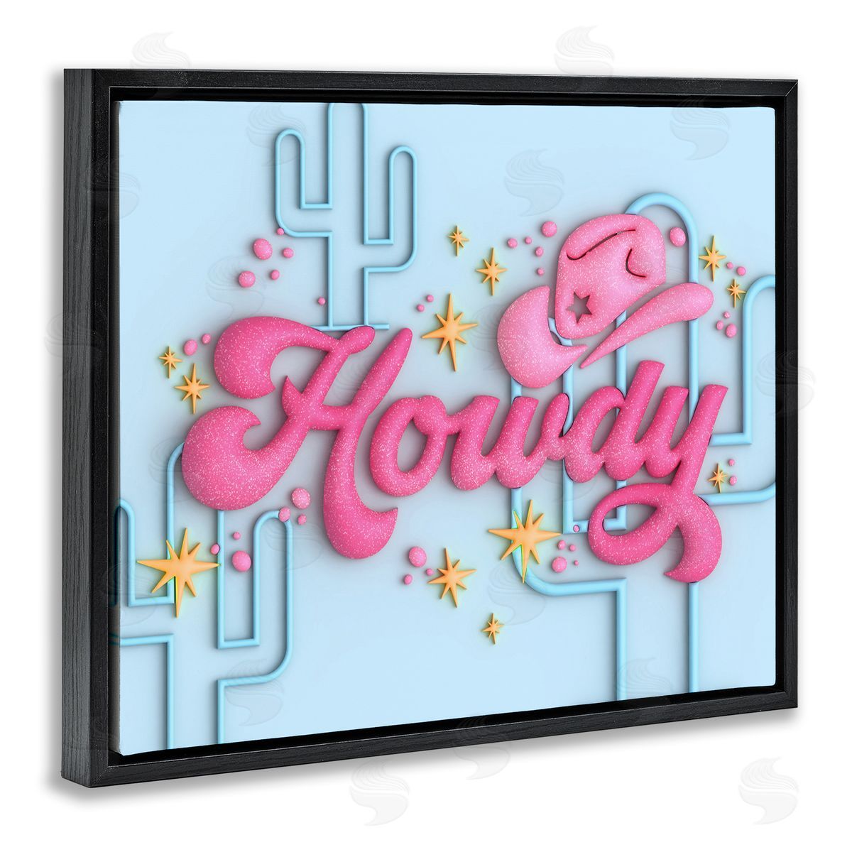 Ziwei Li Retro Howdy & Cactus Black Floating Frame Canvas Wall Art Print