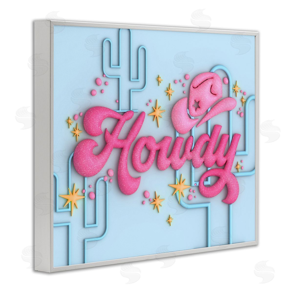 Ziwei Li Retro Howdy & Cactus White Framed Giclee Wall Art Print