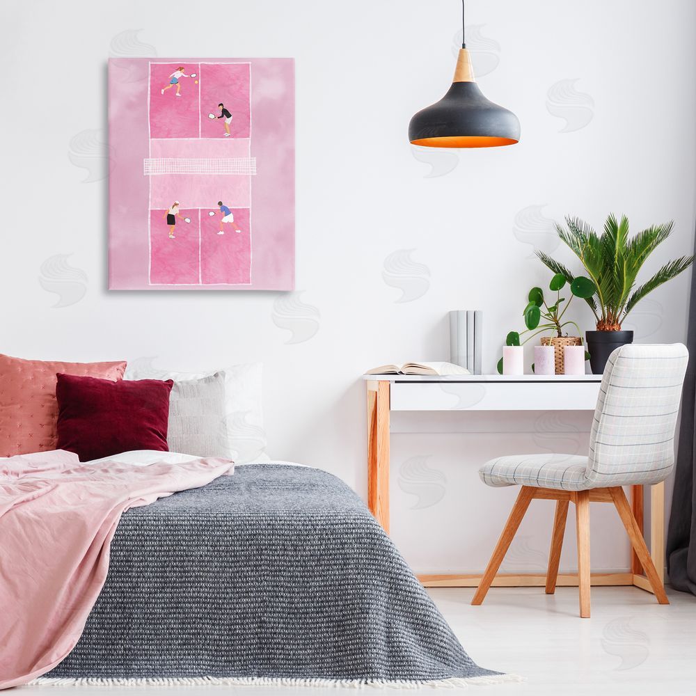 Ziwei Li Pink Pickleball Court Canvas Wall Art Print in Room