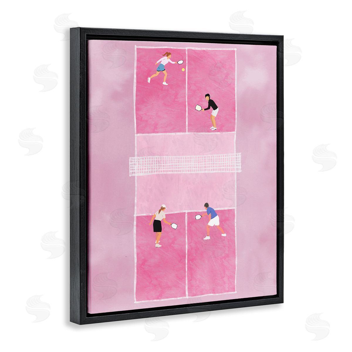 Ziwei Li Pink Pickleball Court Black Floating Frame Canvas Wall Art Print