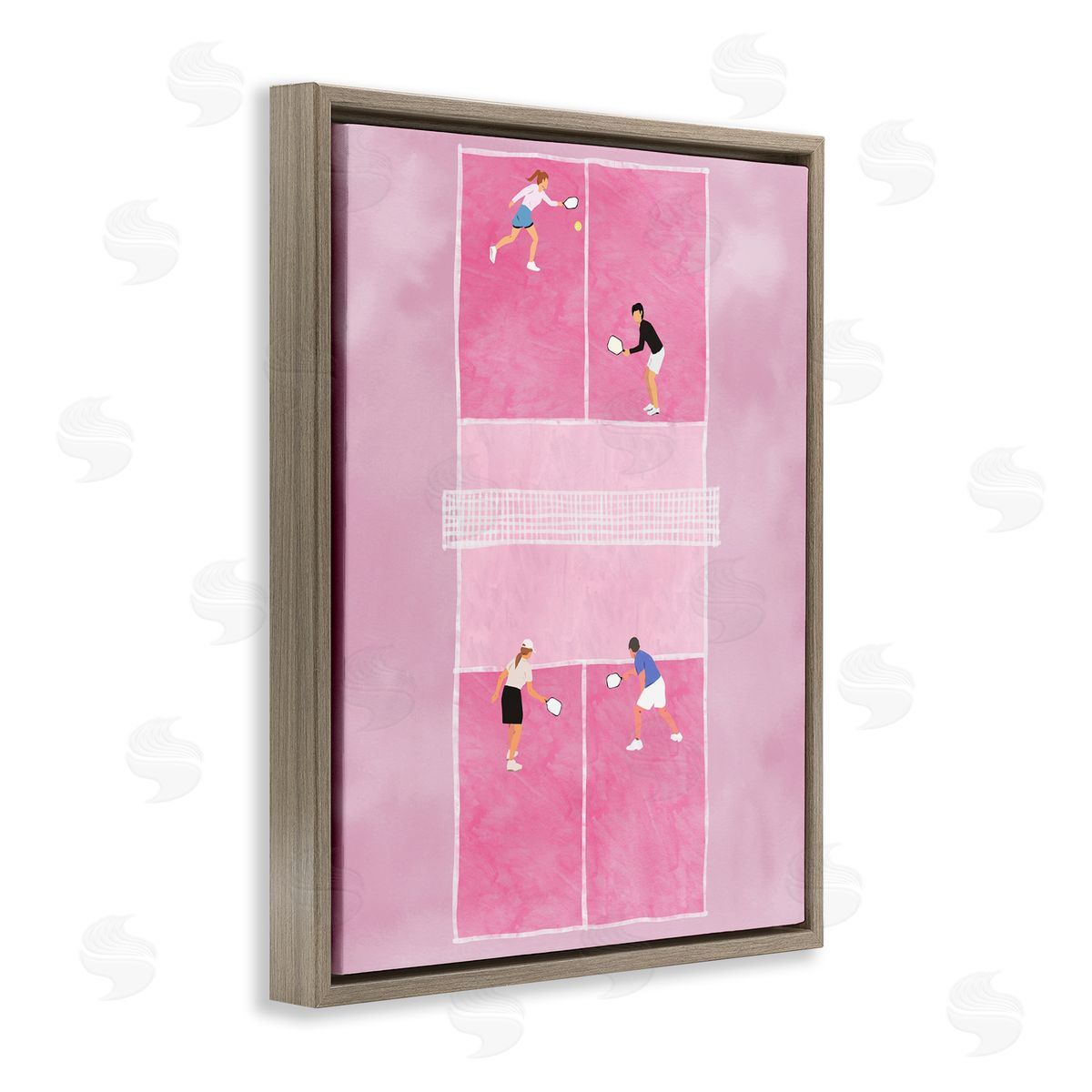 Ziwei Li Pink Pickleball Court Brown Floating Frame Canvas Wall Art Print