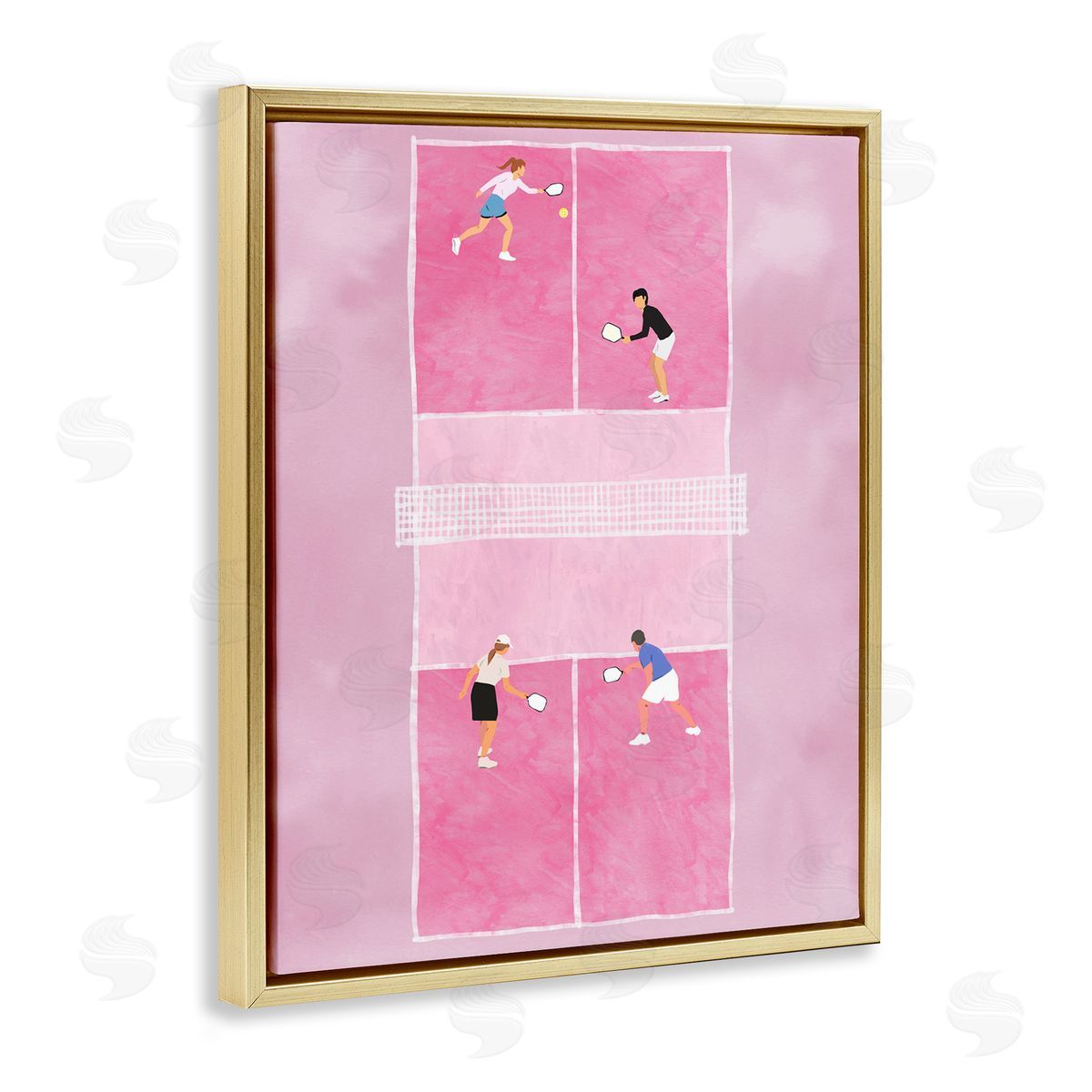 Ziwei Li Pink Pickleball Court Gold Floating Frame Canvas Wall Art Print