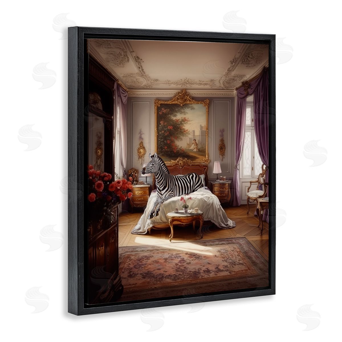 Ziwei Li Zebra in Regal Room Black Floating Frame Canvas Wall Art Print