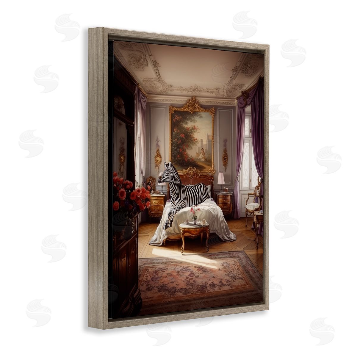 Ziwei Li Zebra in Regal Room Brown Floating Frame Canvas Wall Art Print