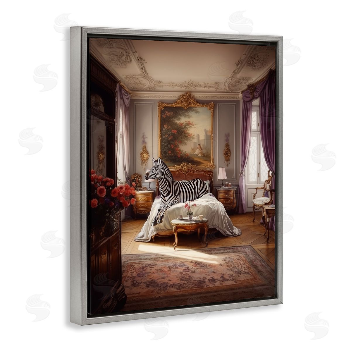 Ziwei Li Zebra in Regal Room Gray Floating Frame Canvas Wall Art Print