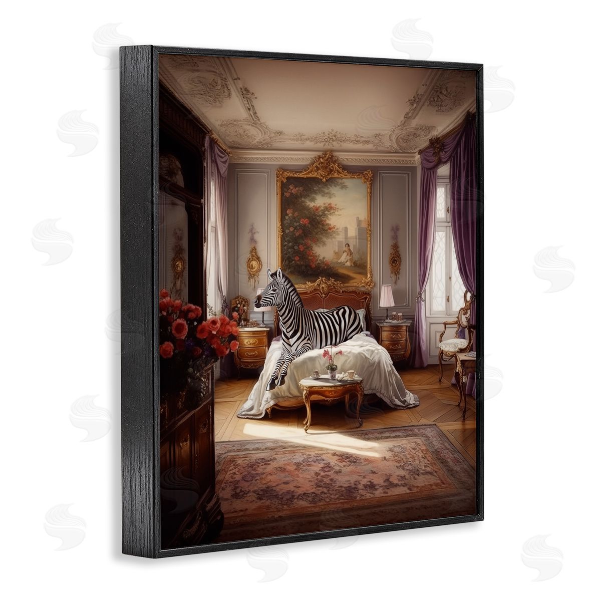 Ziwei Li Zebra in Regal Room Black Framed Giclee Wall Art Print