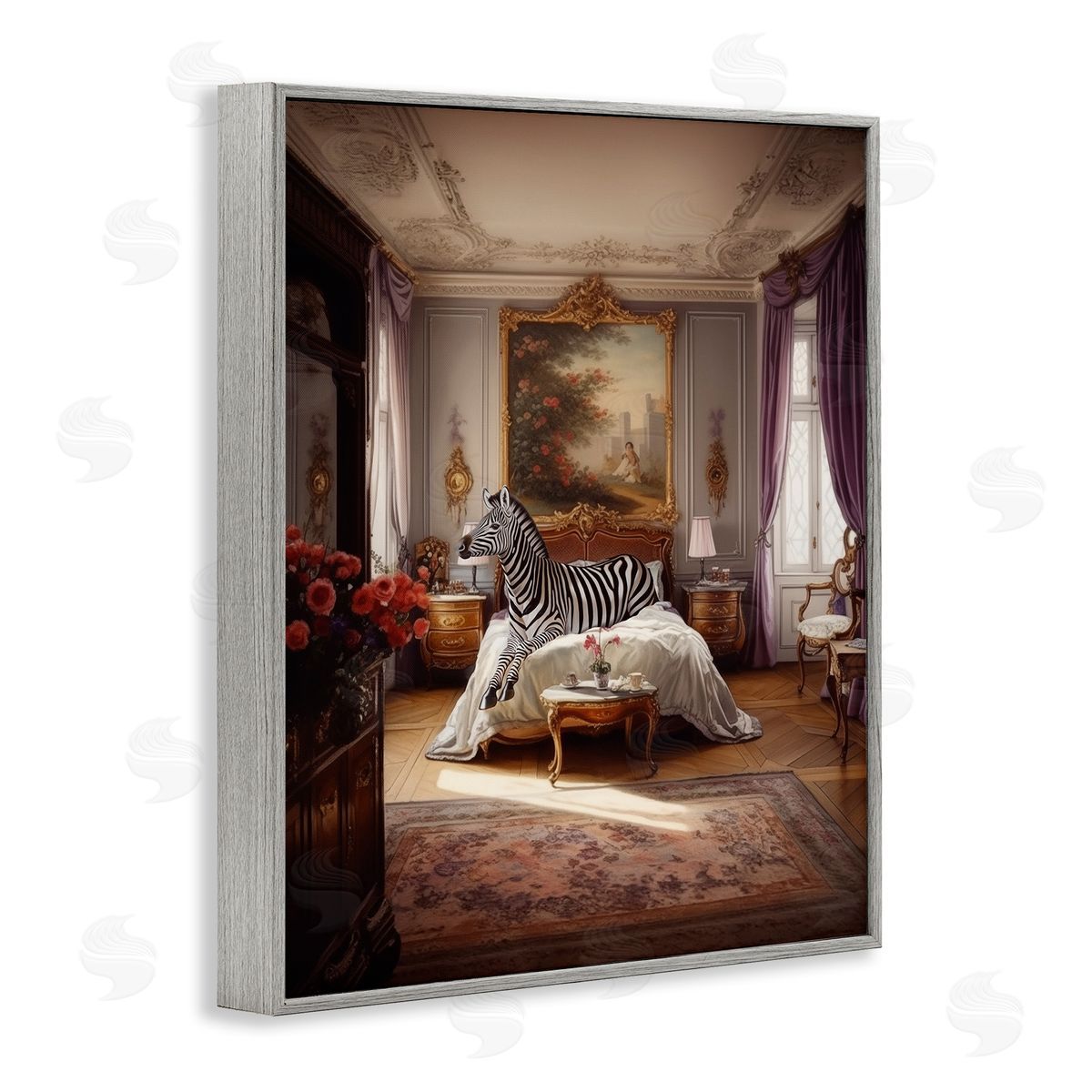 Ziwei Li Zebra in Regal Room Gray Framed Giclee Wall Art Print