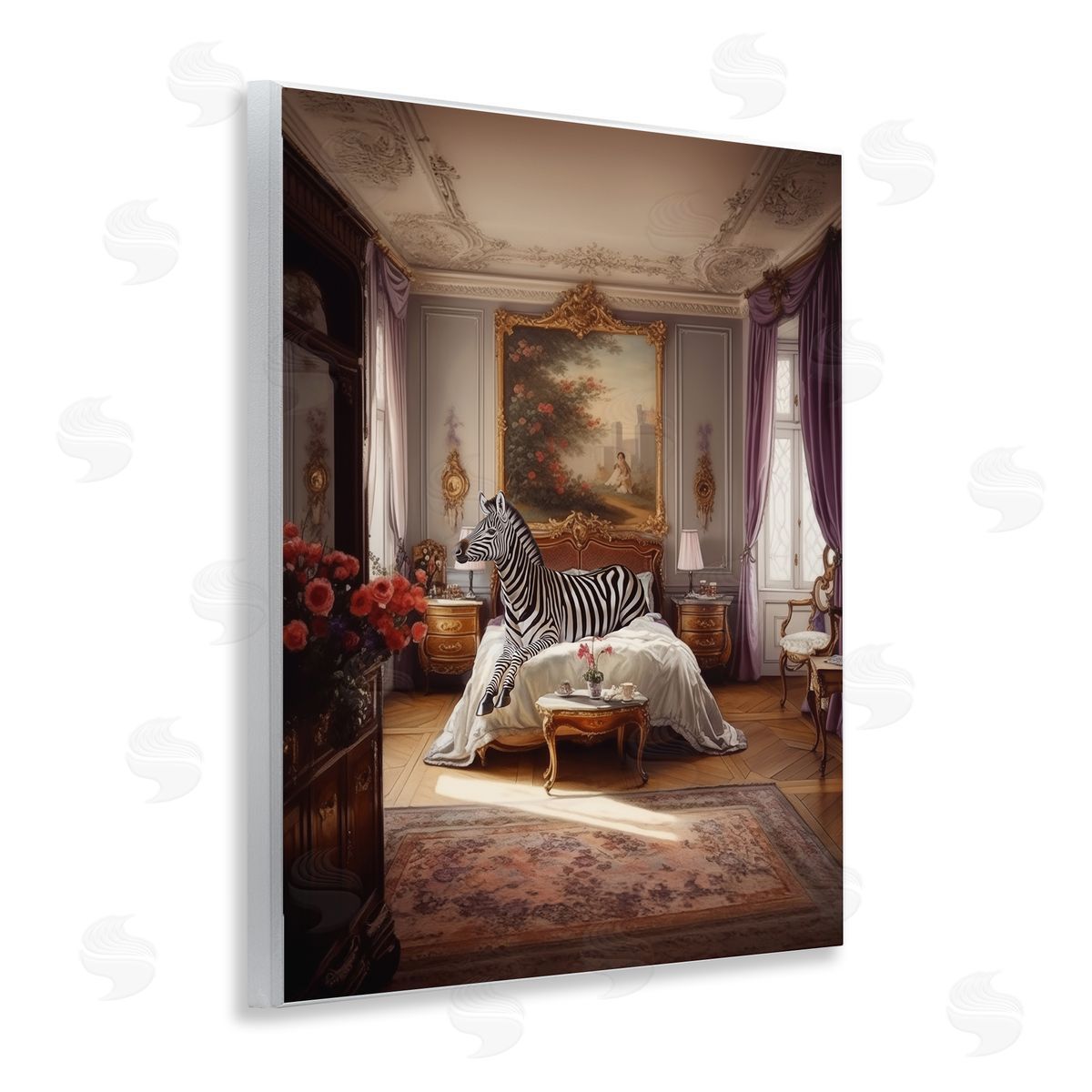 Ziwei Li Zebra in Regal Room Wooden Wall Plaque Art Print