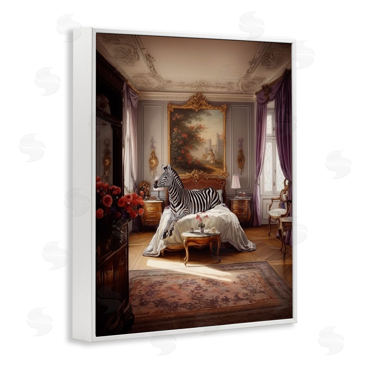 Ziwei Li Zebra in Regal Room White Framed Giclee Wall Art Print