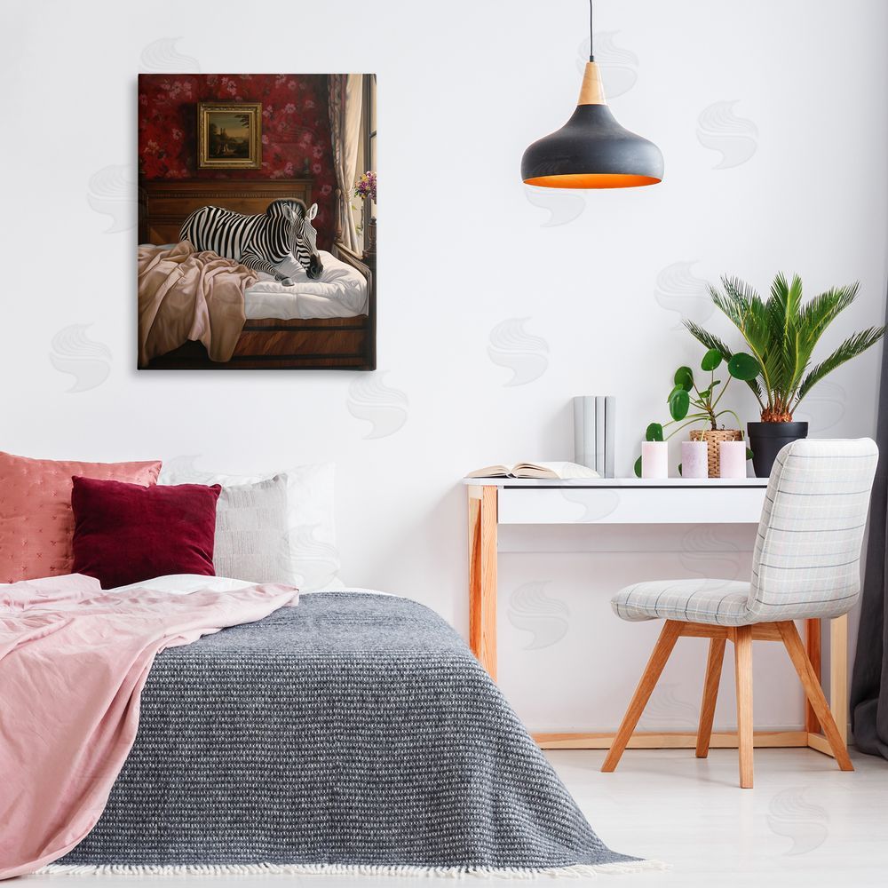 Ziwei Li Zebra on Regal Bed Canvas Wall Art Print in Room