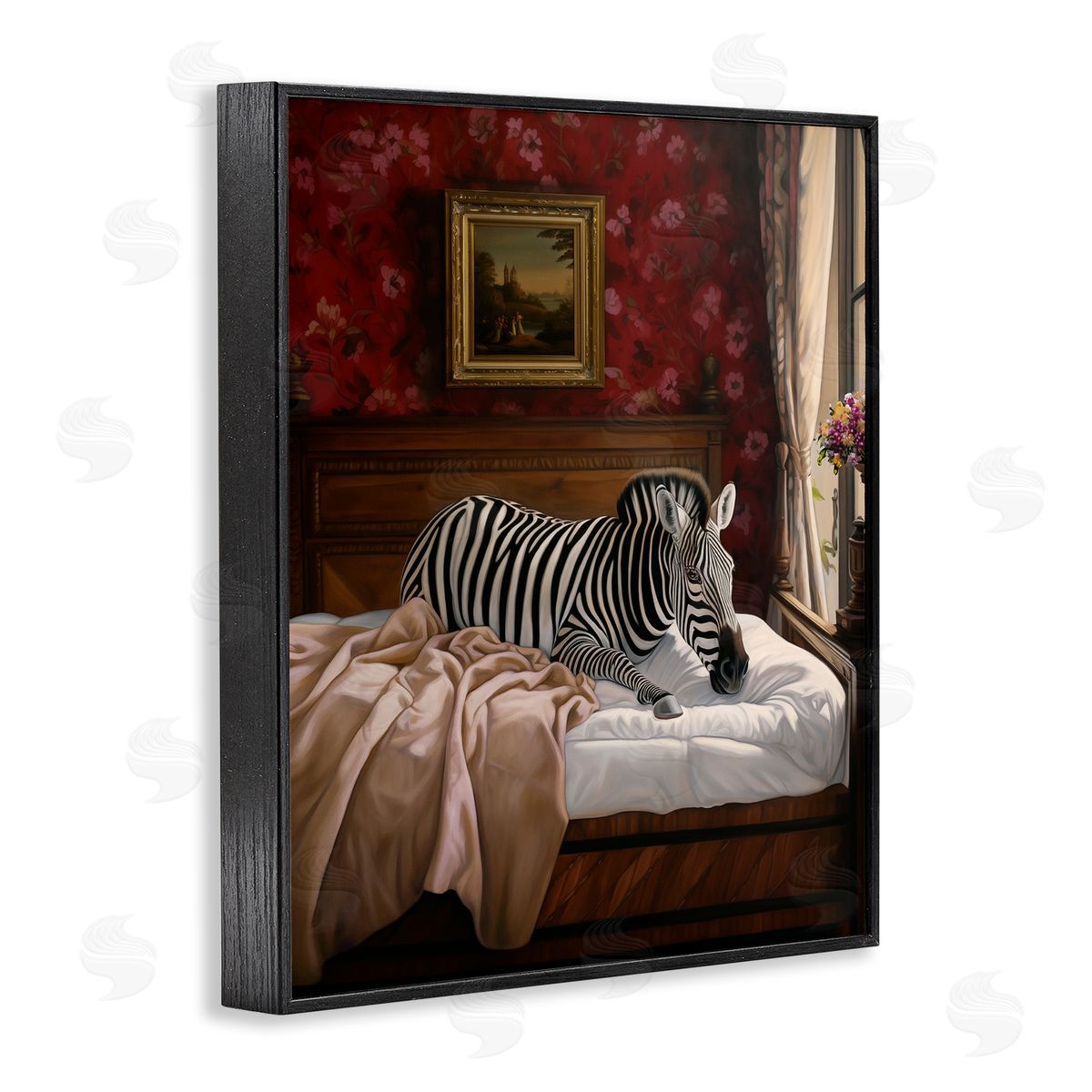 Ziwei Li Zebra on Regal Bed Black Framed Giclee Wall Art Print
