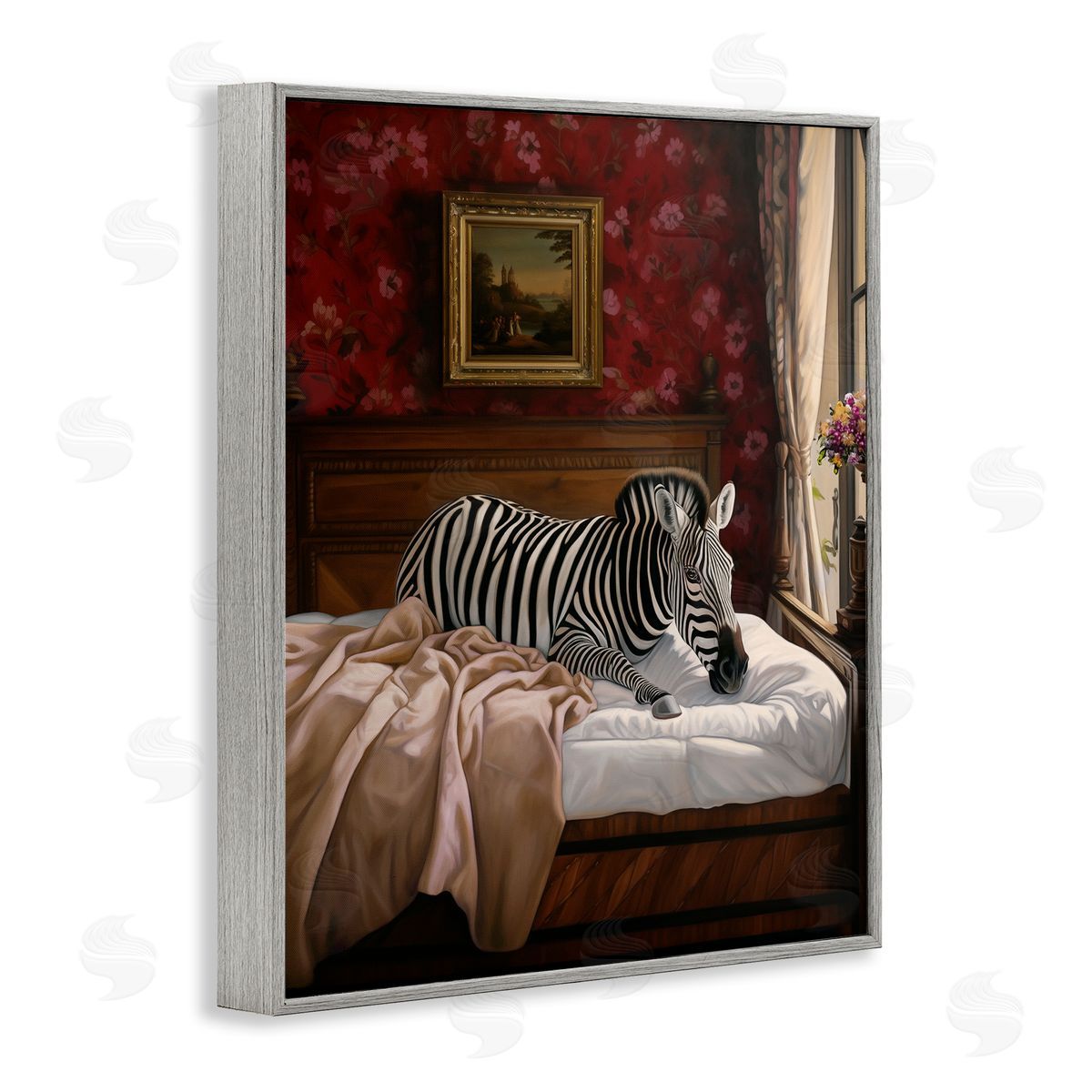 Ziwei Li Zebra on Regal Bed Gray Framed Giclee Wall Art Print