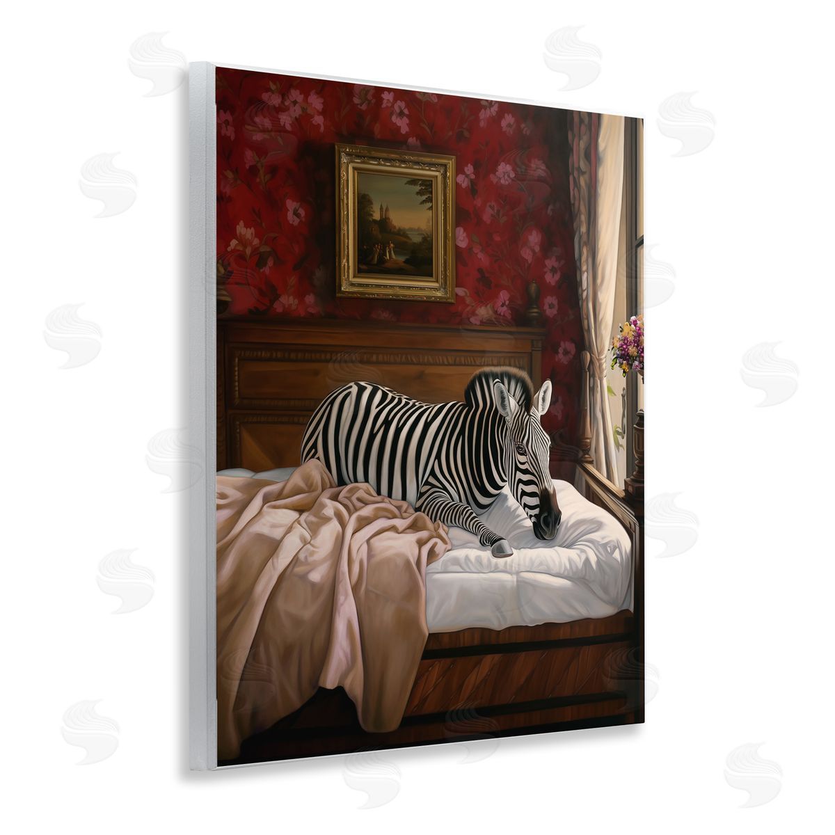 Ziwei Li Zebra on Regal Bed Wooden Wall Plaque Art Print