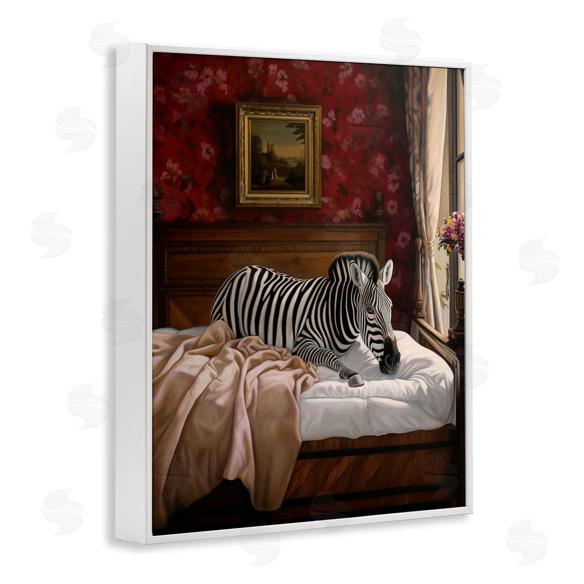 Ziwei Li Zebra on Regal Bed White Framed Giclee Wall Art Print