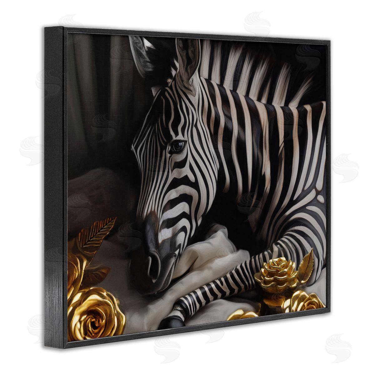 Ziwei Li Zebra with Gold Flowers Black Framed Giclee Wall Art Print