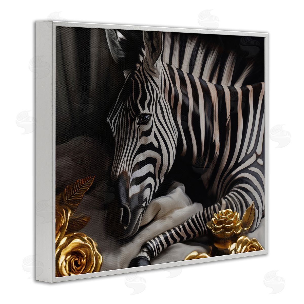 Ziwei Li Zebra with Gold Flowers White Framed Giclee Wall Art Print