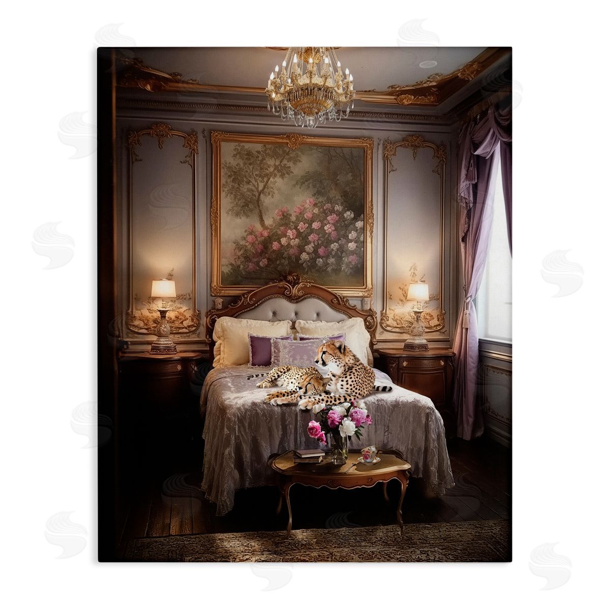 Ziwei Li Cheetah on Regal Bed Canvas Wall Art Print