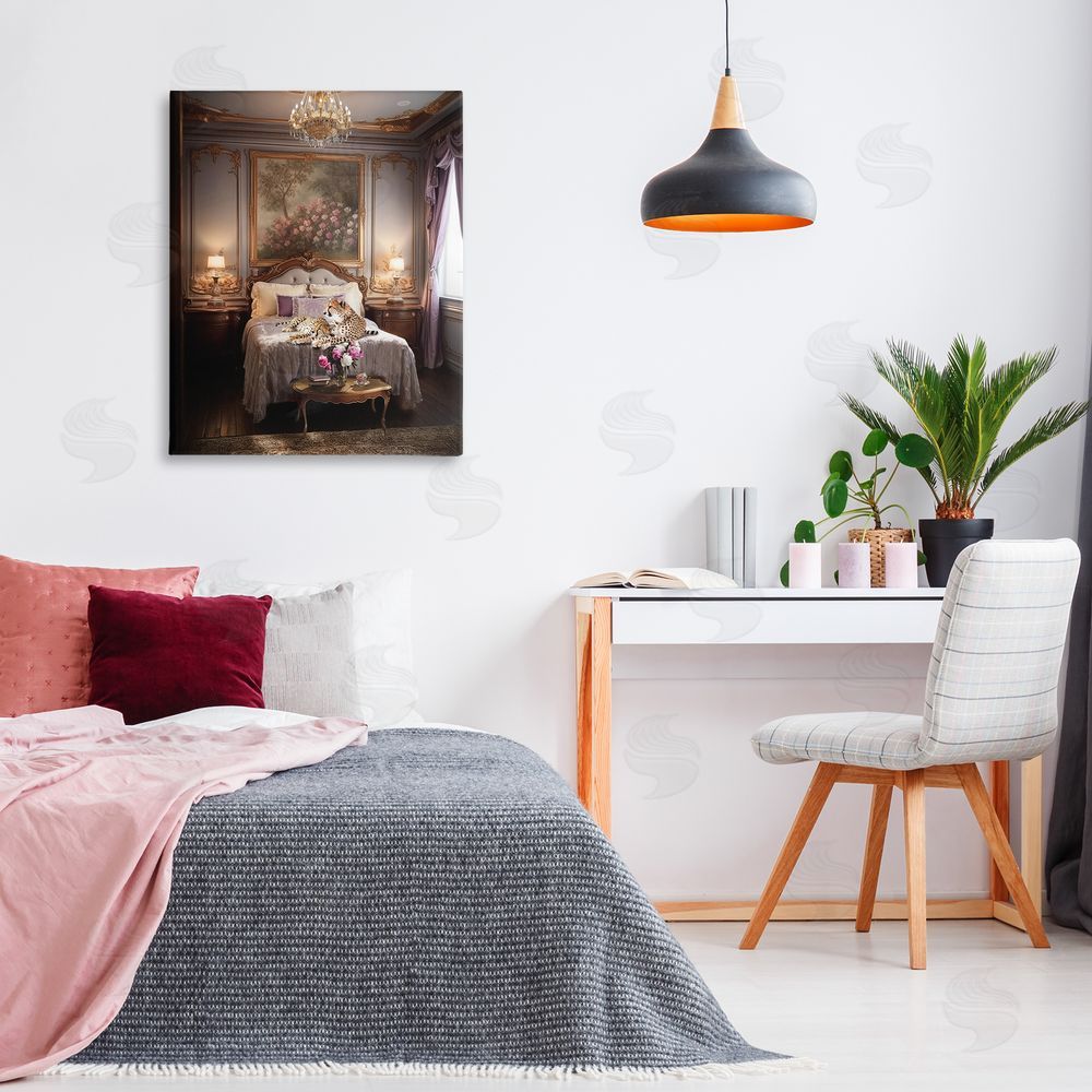 Ziwei Li Cheetah on Regal Bed Canvas Wall Art Print in Room