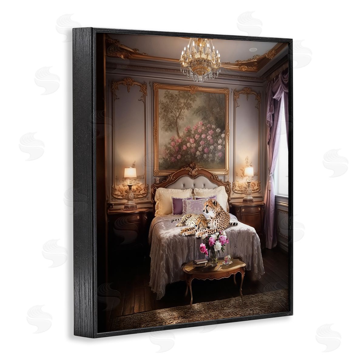 Ziwei Li Cheetah on Regal Bed Black Framed Giclee Wall Art Print