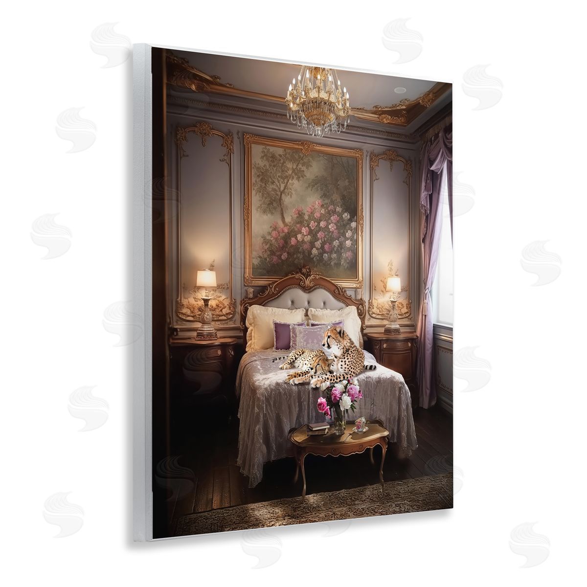 Ziwei Li Cheetah on Regal Bed Wooden Wall Plaque Art Print