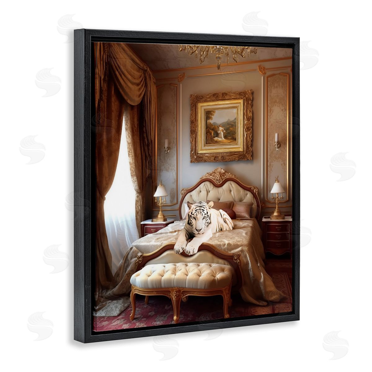 Ziwei Li Tiger in Regal Room Black Floating Frame Canvas Wall Art Print