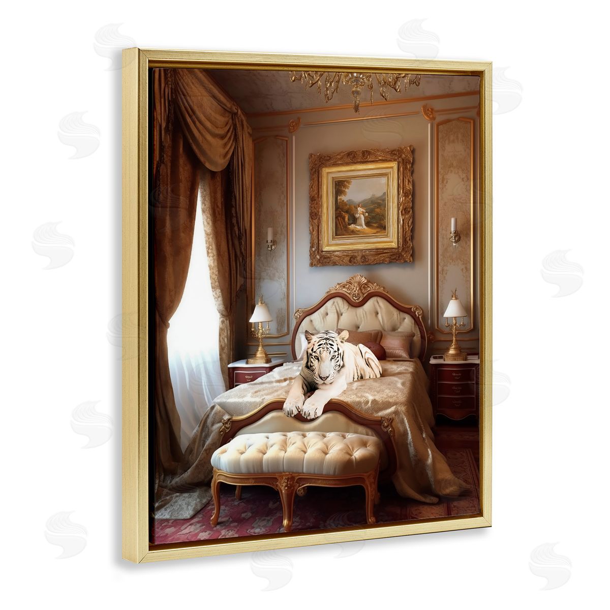 Ziwei Li Tiger in Regal Room Gold Floating Frame Canvas Wall Art Print