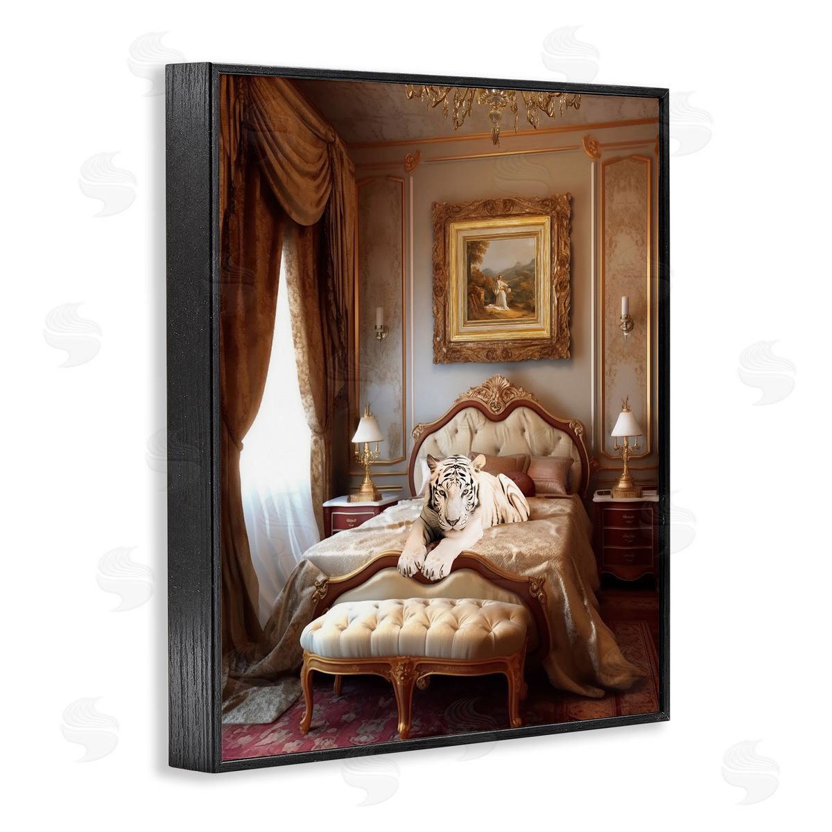 Ziwei Li Tiger in Regal Room Black Framed Giclee Wall Art Print