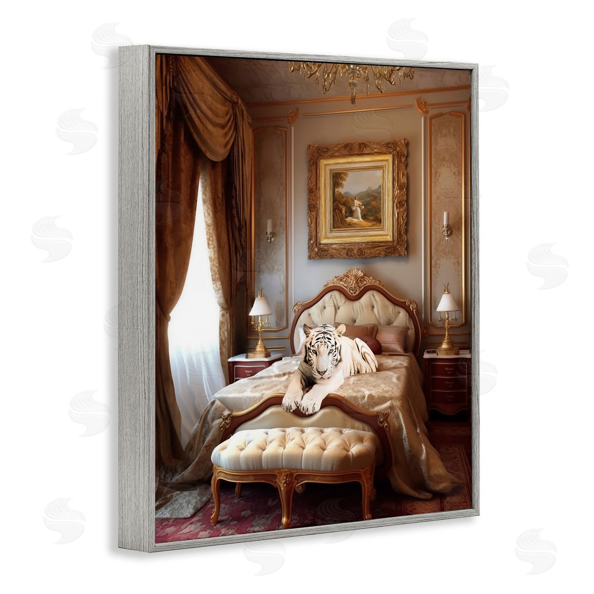 Ziwei Li Tiger in Regal Room Gray Framed Giclee Wall Art Print