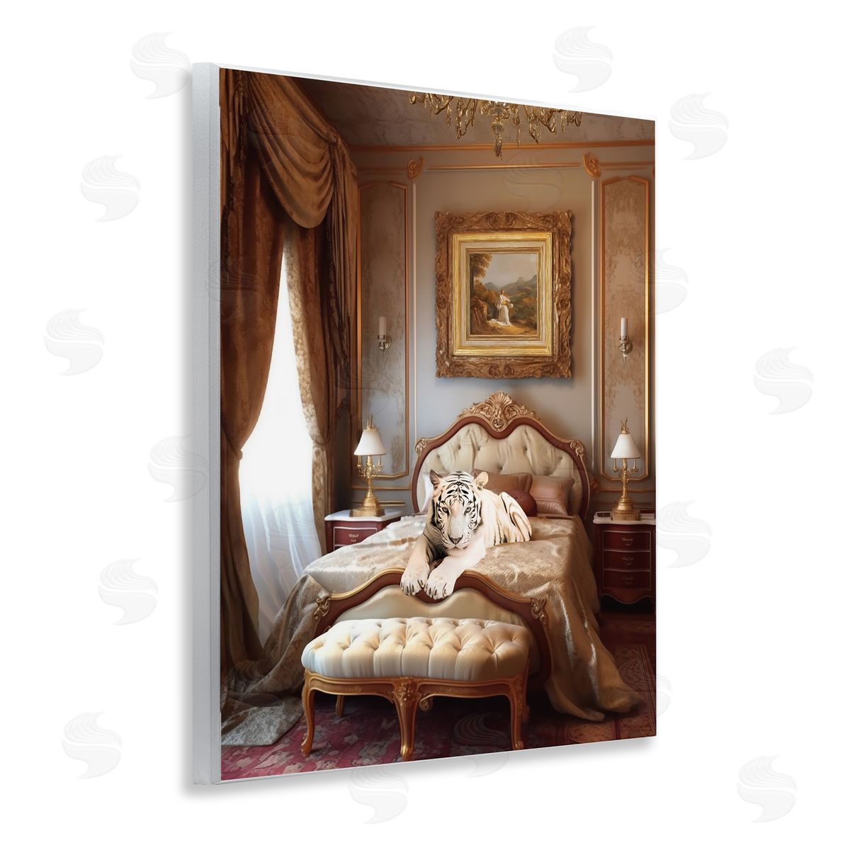 Ziwei Li Tiger in Regal Room Wooden Wall Plaque Art Print