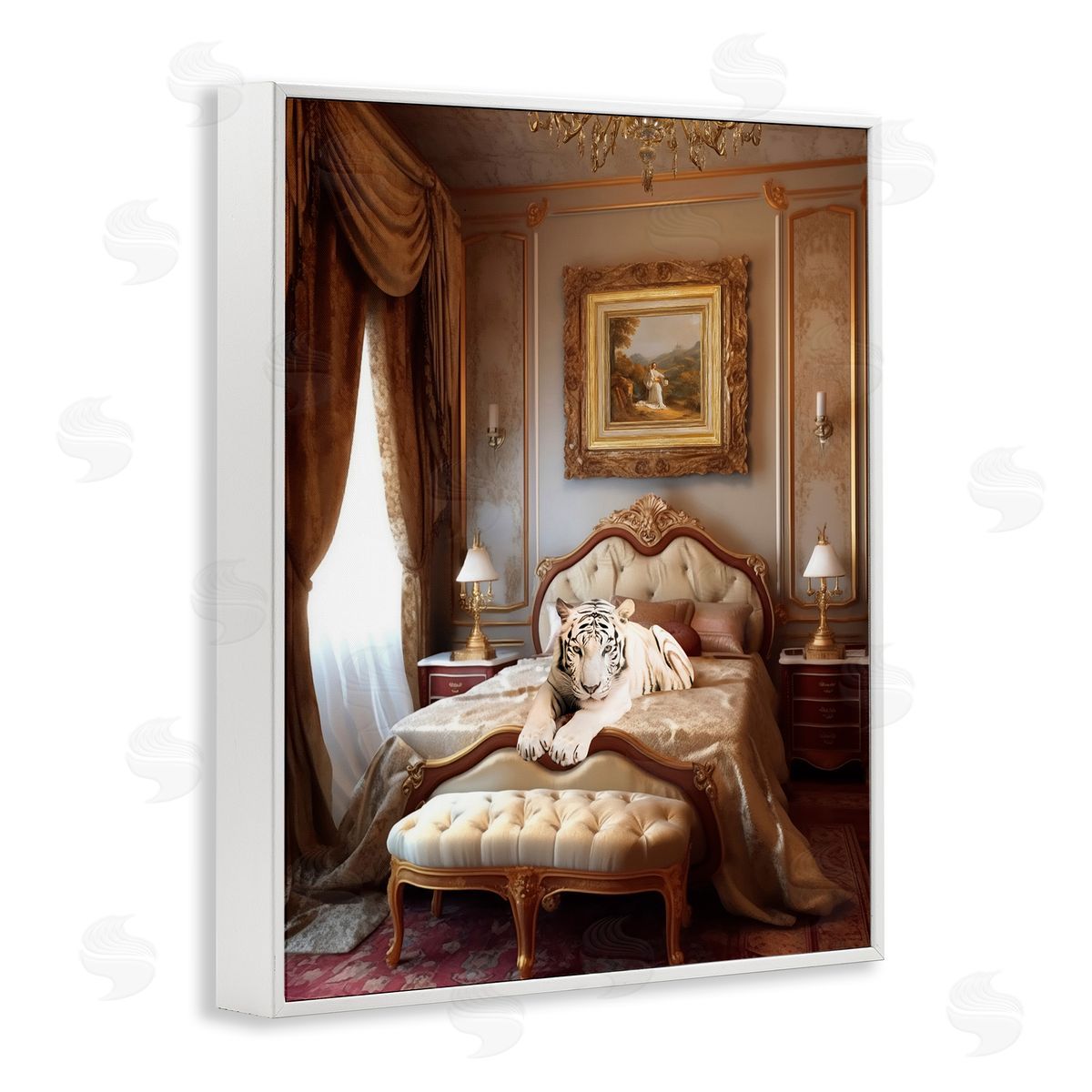 Ziwei Li Tiger in Regal Room White Framed Giclee Wall Art Print