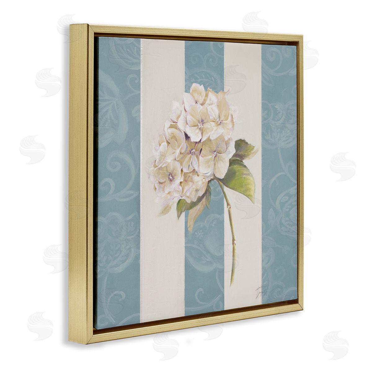 Patricia Pinto Vintage Hydrangea Sprig Gold Floating Frame Canvas Wall Art Print