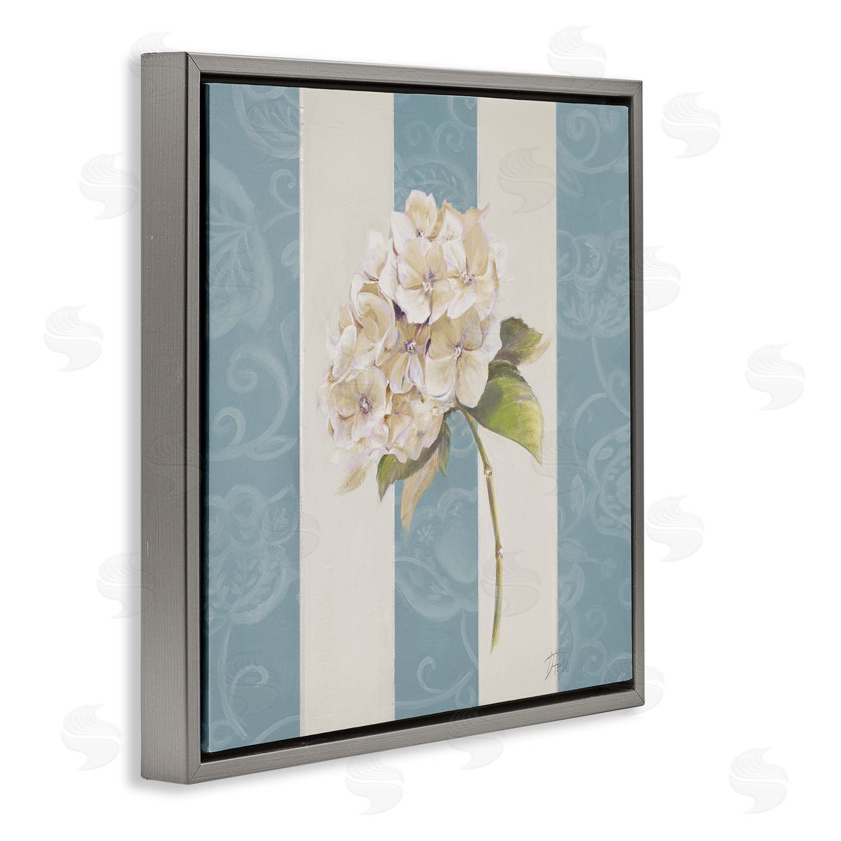 Patricia Pinto Vintage Hydrangea Sprig Gray Floating Frame Canvas Wall Art Print