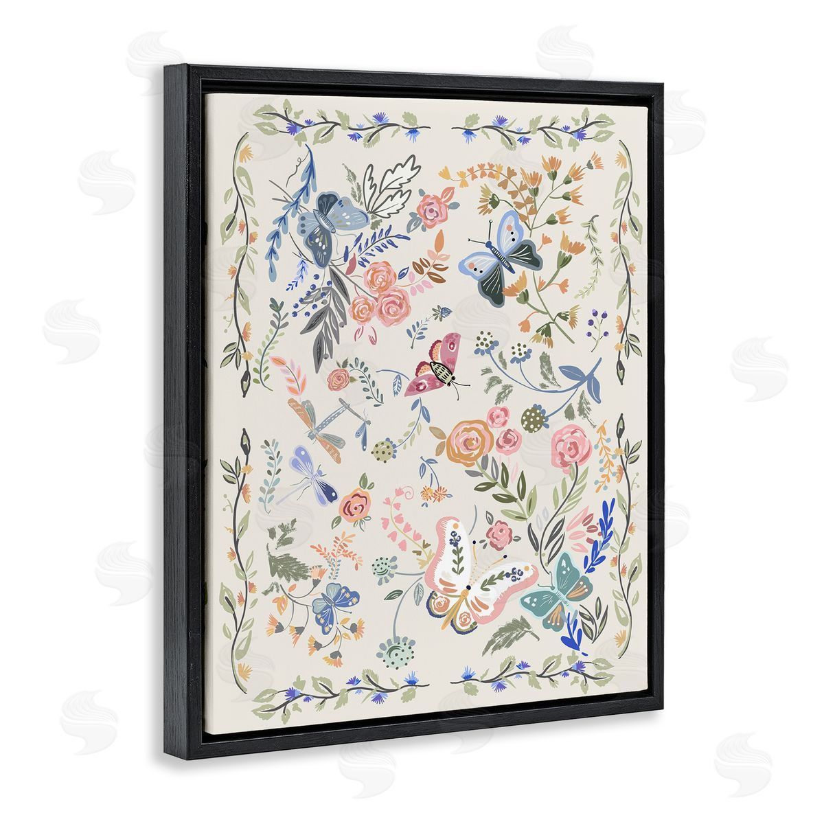 Ani Del Sol Flowers & Garden Friends Black Floating Frame Canvas Wall Art Print