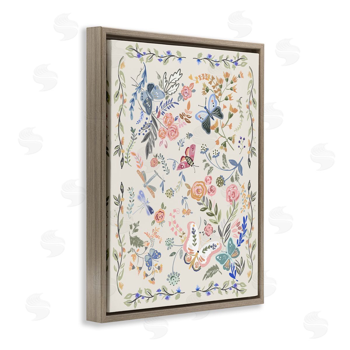 Ani Del Sol Flowers & Garden Friends Brown Floating Frame Canvas Wall Art Print