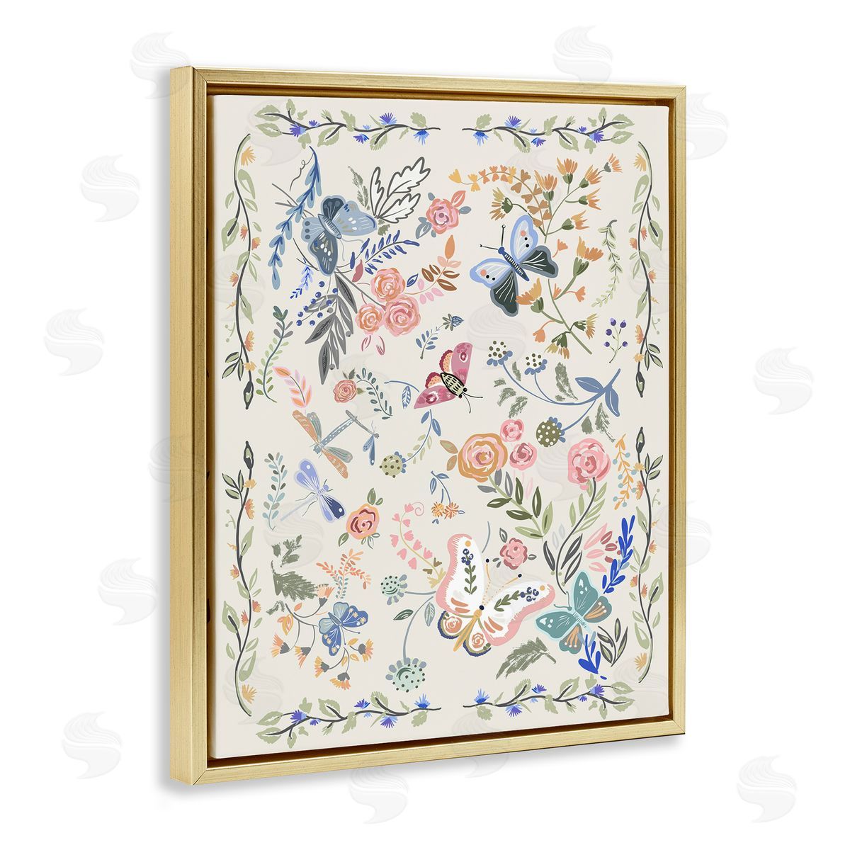 Ani Del Sol Flowers & Garden Friends Gold Floating Frame Canvas Wall Art Print