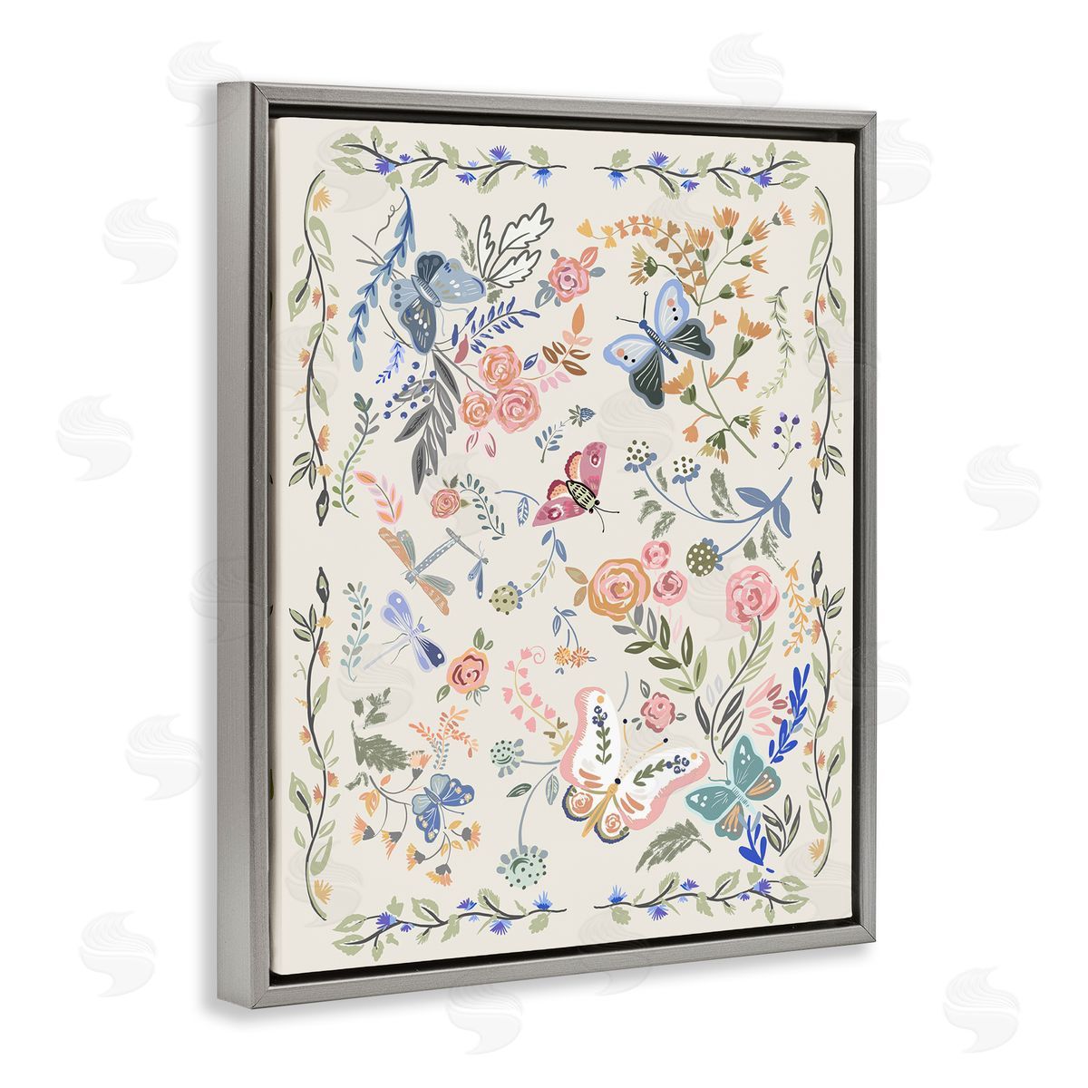 Ani Del Sol Flowers & Garden Friends Gray Floating Frame Canvas Wall Art Print
