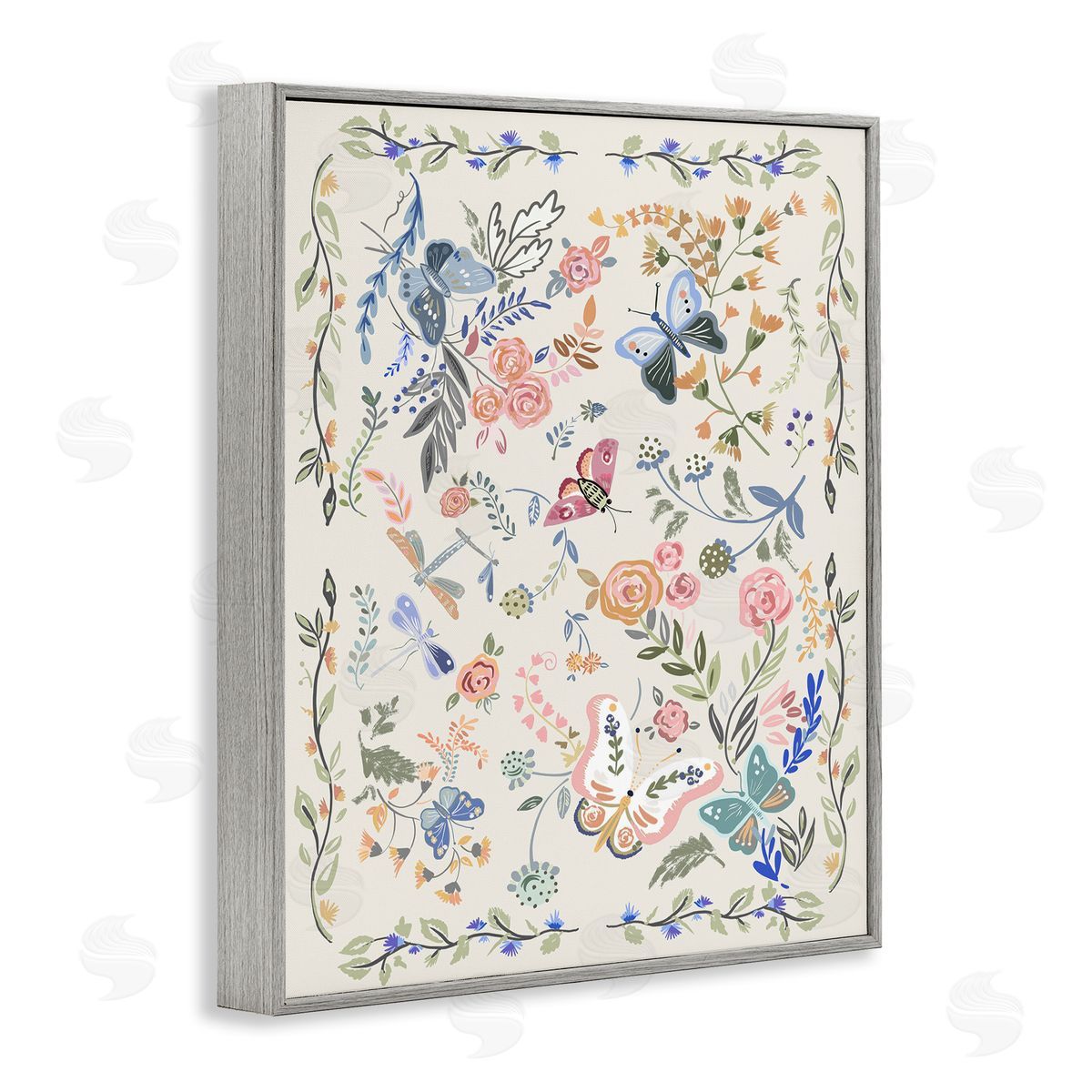 Ani Del Sol Flowers & Garden Friends Gray Framed Giclee Wall Art Print