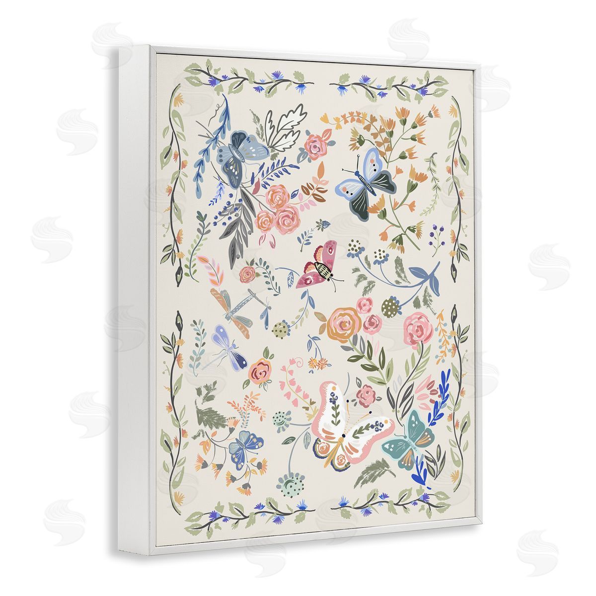 Ani Del Sol Flowers & Garden Friends White Framed Giclee Wall Art Print