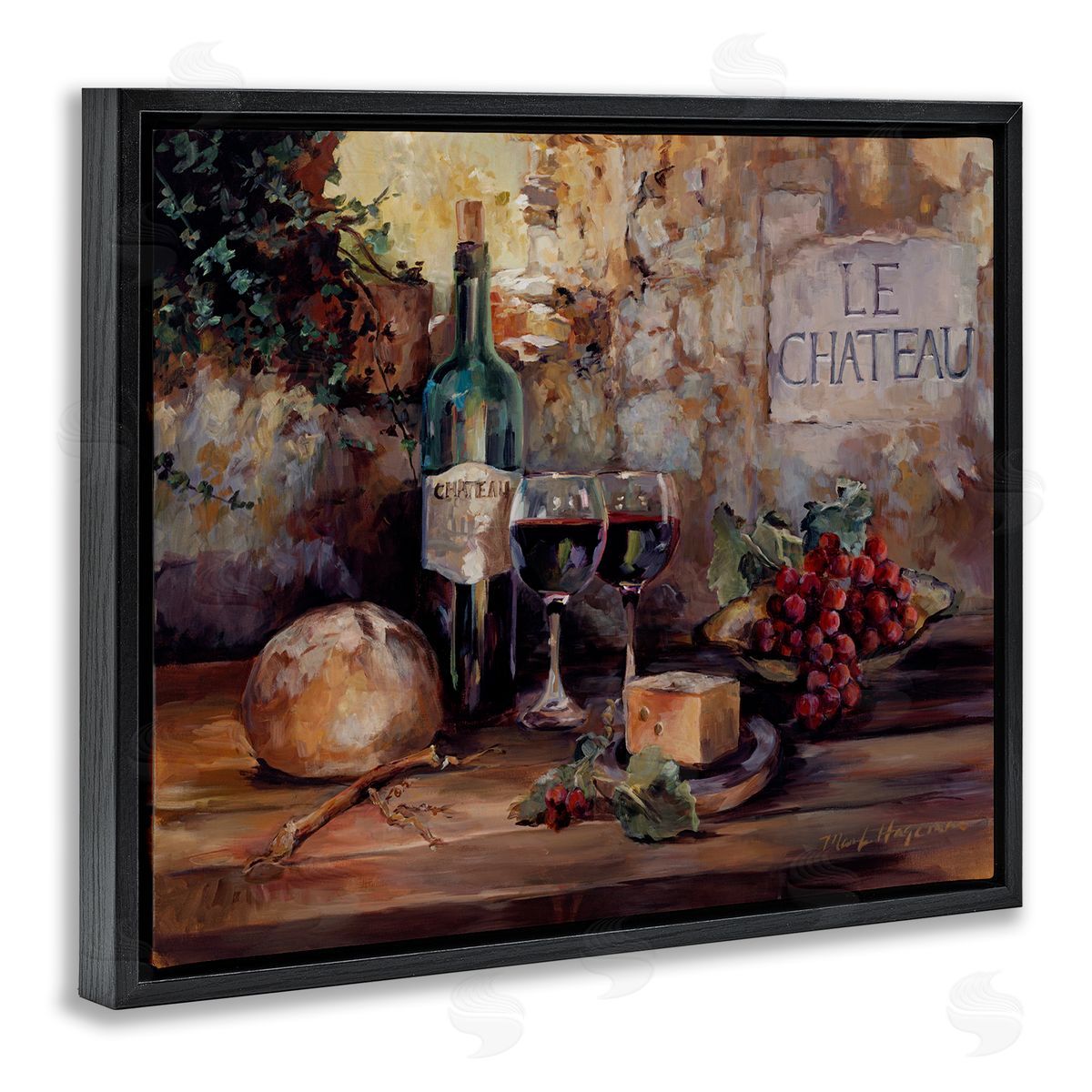 Marilyn Hageman Parisian Wine and Cheese Black Floating Frame Canvas Wall Art Print
