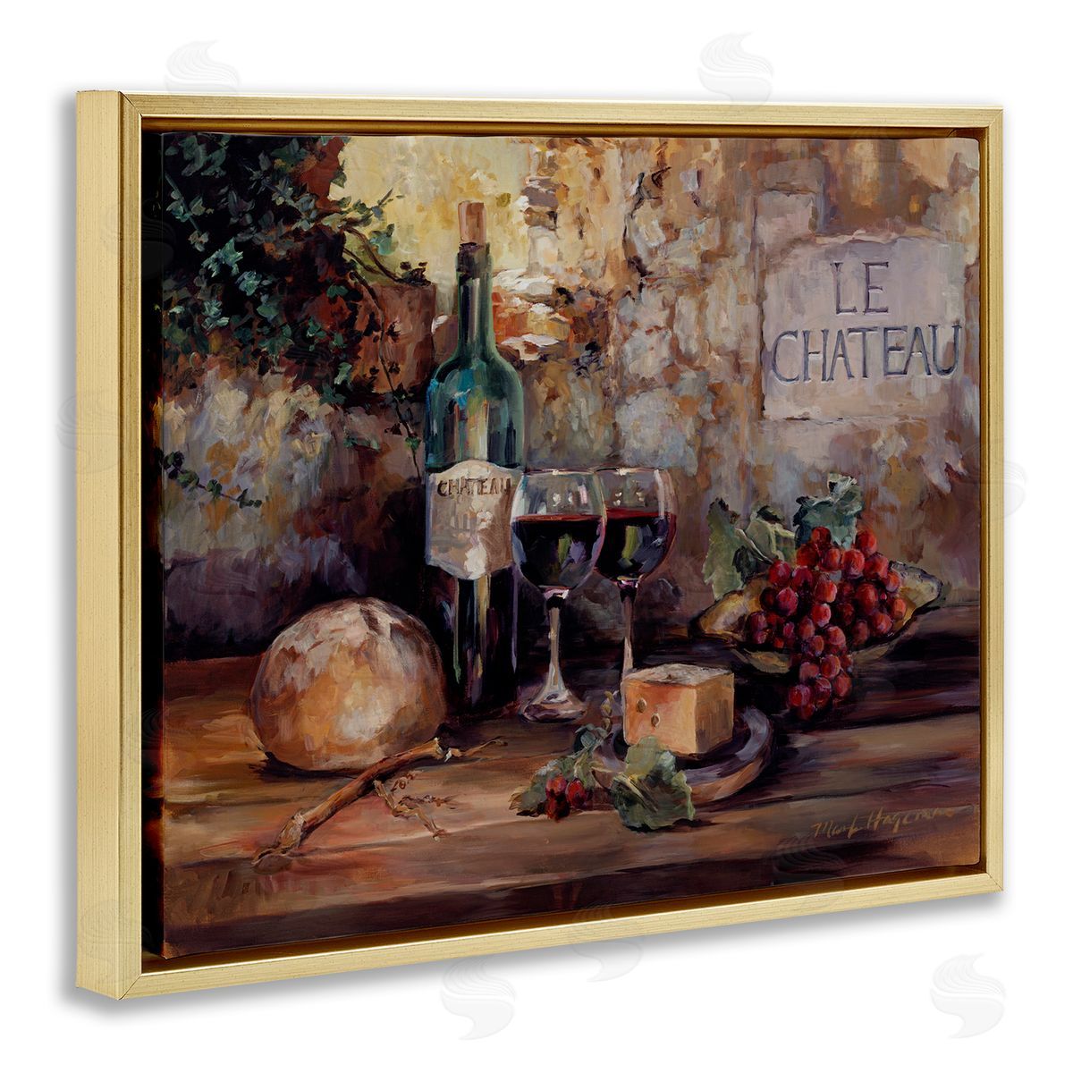 Marilyn Hageman Parisian Wine and Cheese Gold Floating Frame Canvas Wall Art Print