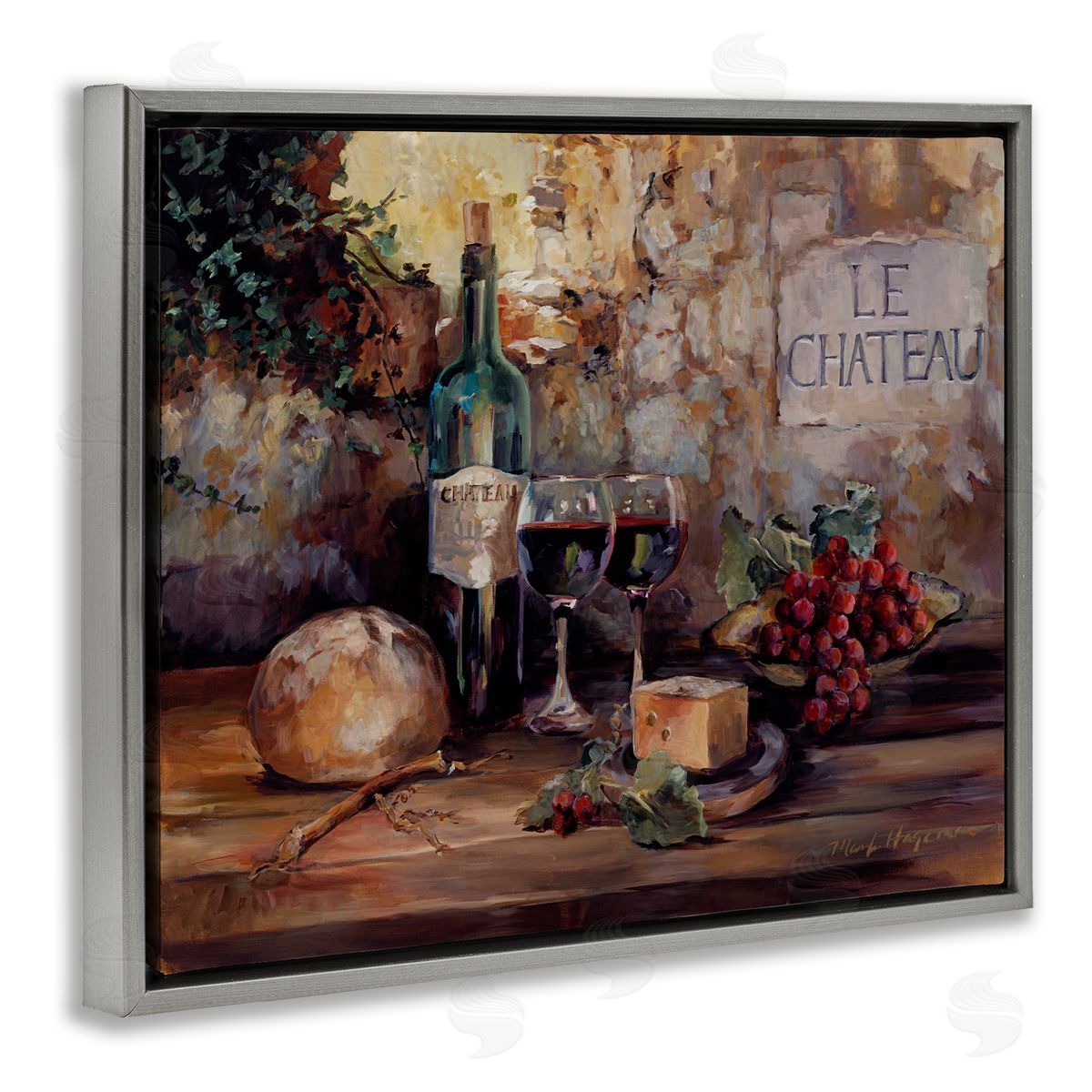 Marilyn Hageman Parisian Wine and Cheese Gray Floating Frame Canvas Wall Art Print