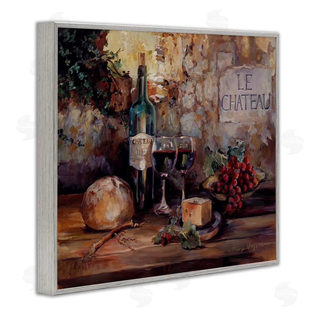 Marilyn Hageman Parisian Wine and Cheese Gray Framed Giclee Wall Art Print