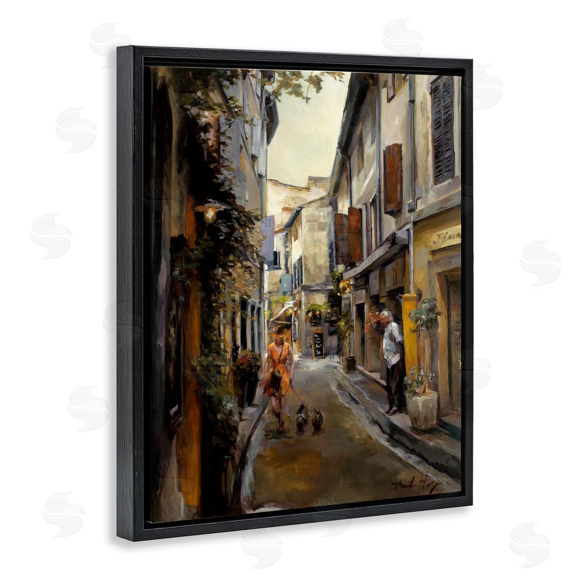 Marilyn Hageman European City Dog Walk Black Floating Frame Canvas Wall Art Print
