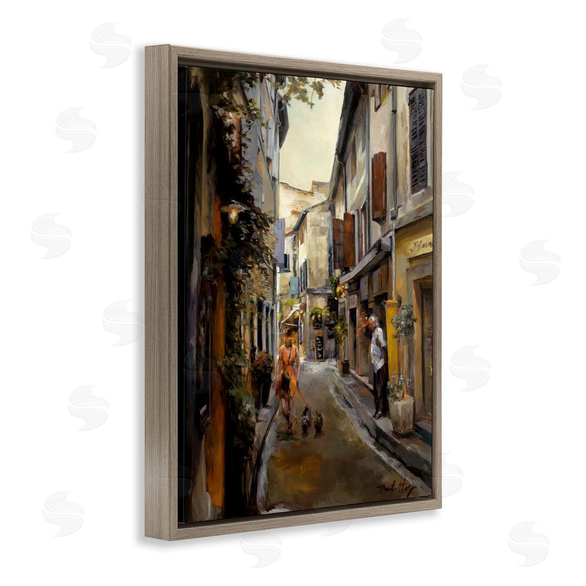 Marilyn Hageman European City Dog Walk Brown Floating Frame Canvas Wall Art Print