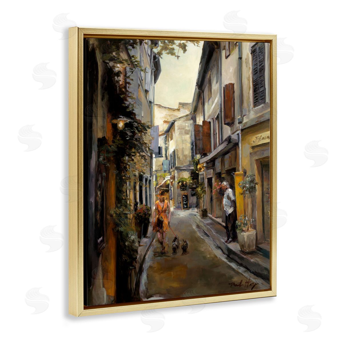 Marilyn Hageman European City Dog Walk Gold Floating Frame Canvas Wall Art Print