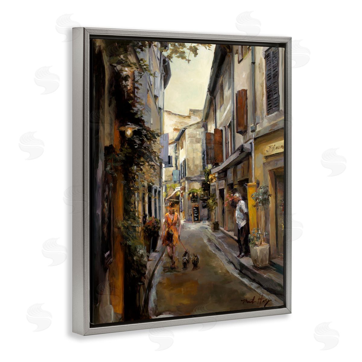 Marilyn Hageman European City Dog Walk Gray Floating Frame Canvas Wall Art Print